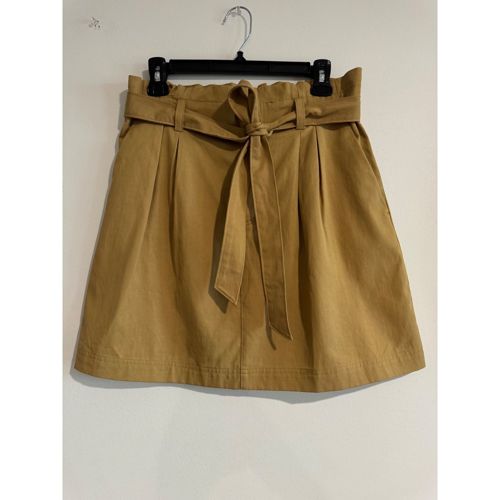 LOFT Paperbag Waist Mini Skirt Womens 6 Tan Brown Tie Front Pockets